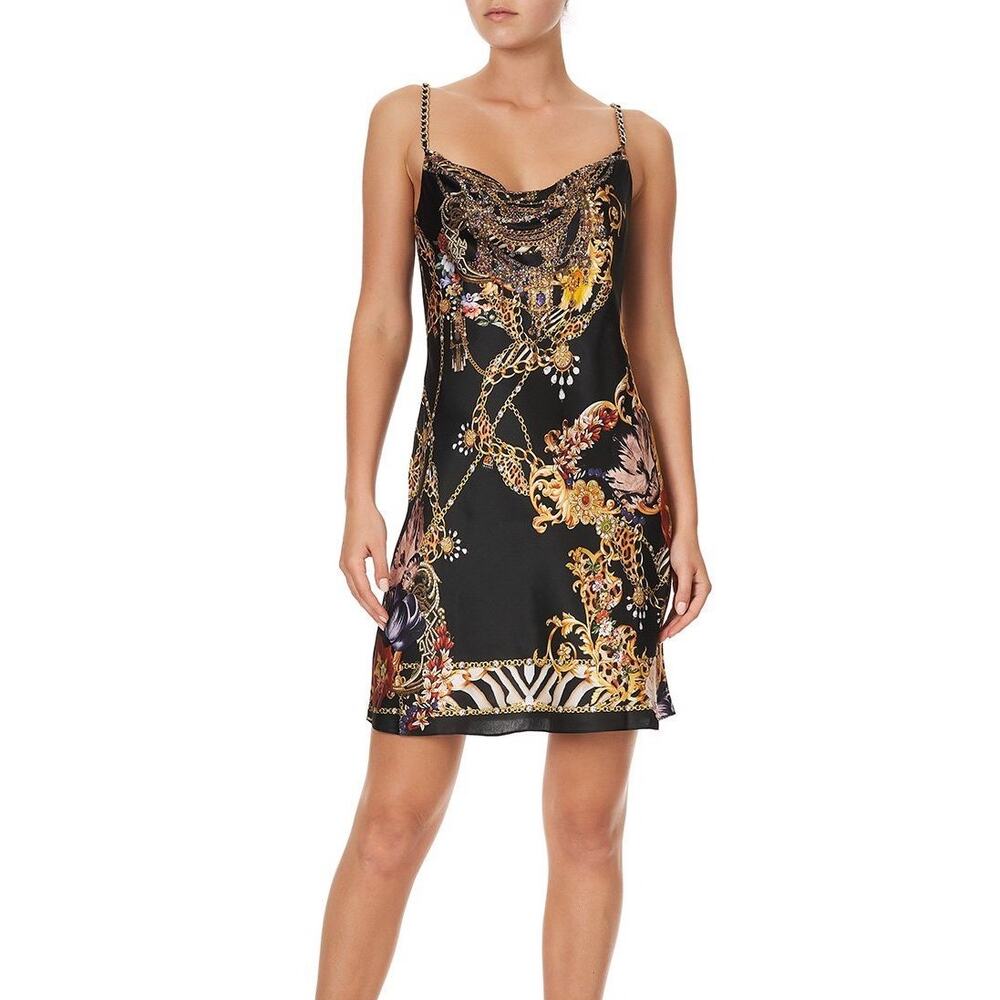 CAMILLA A Night In The 90s Short Bias Silk Crystal Cowl Neckline Slip Mini Dress - Picture 14 of 16